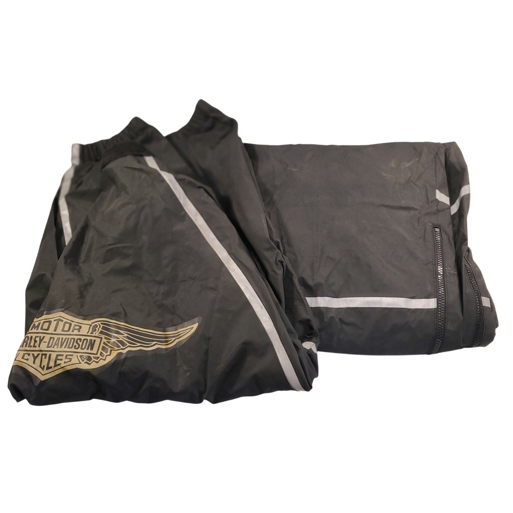 Harley Davidson Mens Rain Suit Jacket Bib Overall Black Reflective Large CA03402